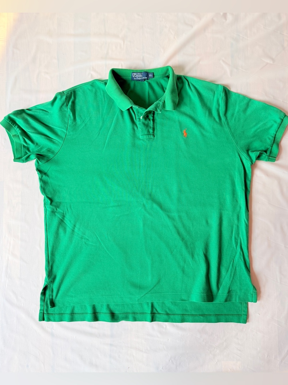 Polo Ralph Lauren Mens XL Kelly Green Polo Shirt Orange Pony Cotton Pique